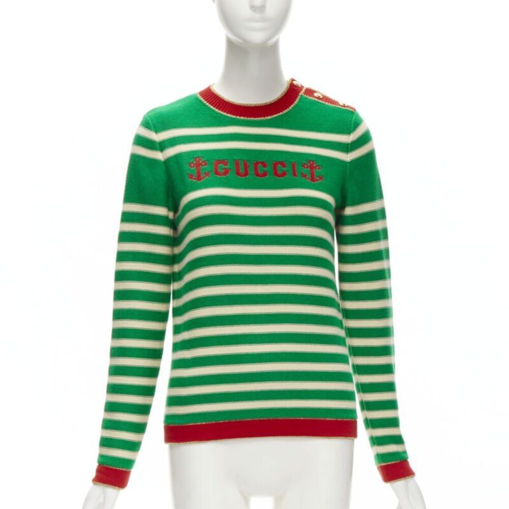 Gucci Green Beige Striped Sweater